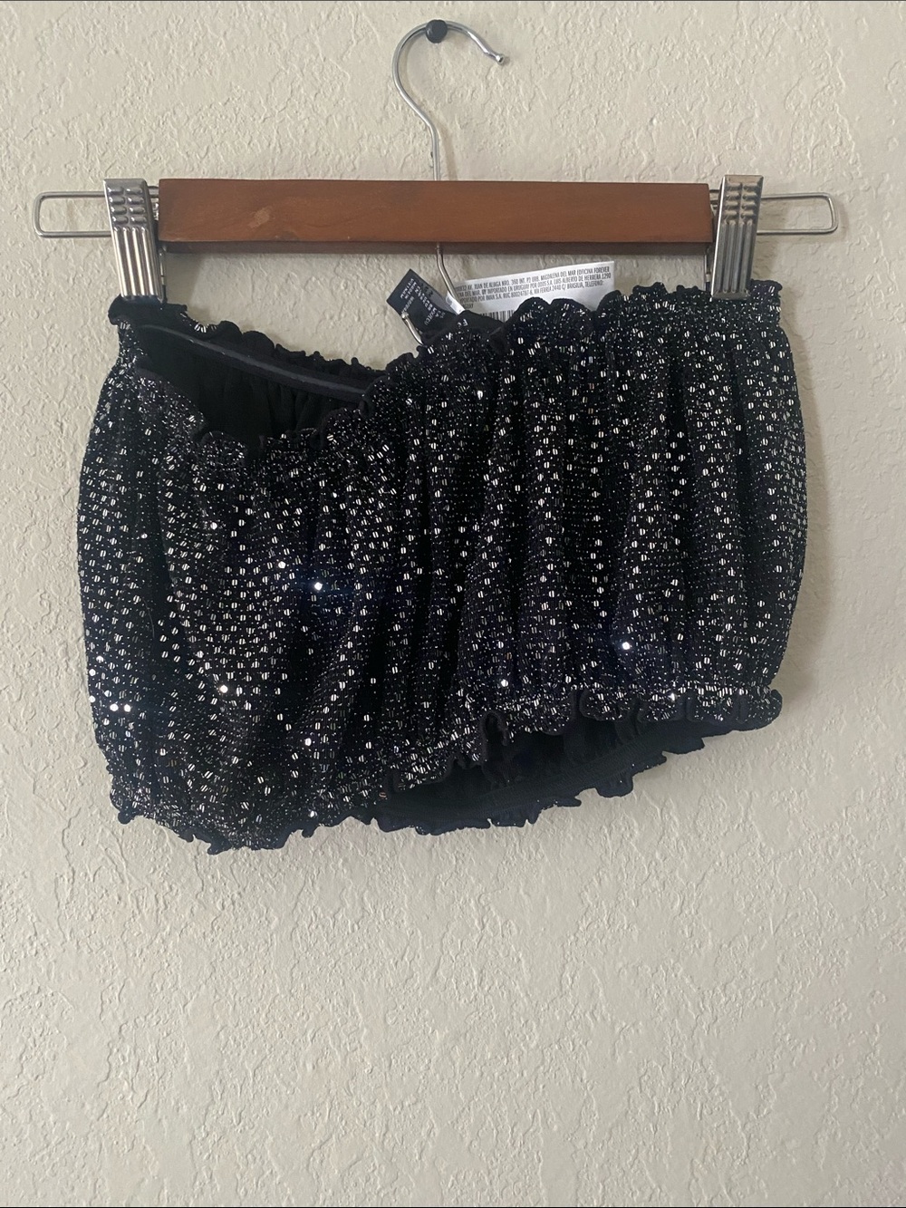 Forever 21 Black Sequin Smocked Ruffle Trim Tube Top NWTs - Picture 7 of 9